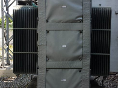 Flexible acoustic panels for outdoor transformers of Hydro-Québec.